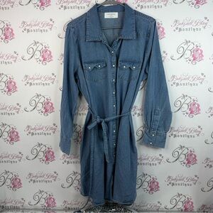 Mng Violeta dress belted, jean look pockets Stylish Denim Long Sleeve Dress